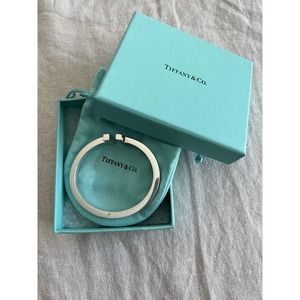 Tiffany & Co. T Square Bangle Bracelet Sterling Silver LG 6 7/8 Inches Pouch Box